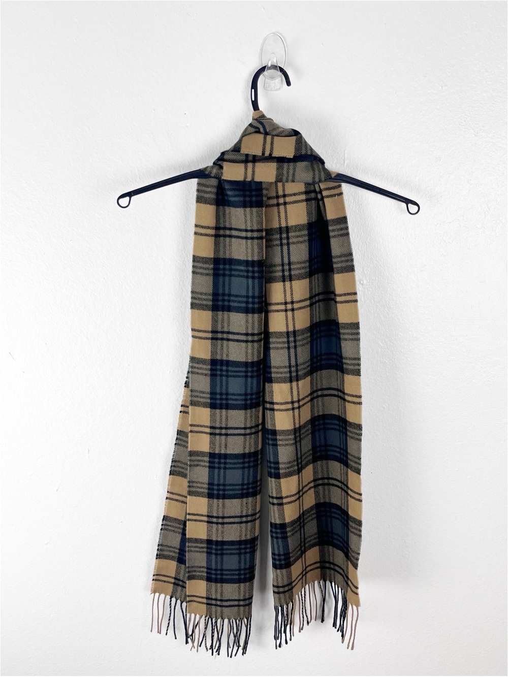 Unbranded 100% Cashmere Made In England Plaid Fringe Trim Scarf Fall Winter